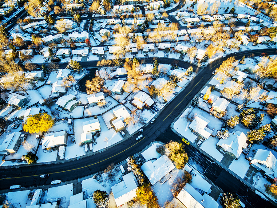 Aerial View Of Neighborhood In Cincinnati Winter