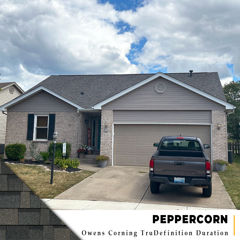 Shingle Roof Replacement 22 Photo Gallery Shingle Roof Replacement in Springboro, Ohio featuring the Peppercorn Owens Corning TruDefinition Duration Shingle from Weather Stop Roofing