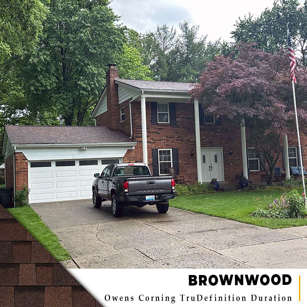 Brownwood Owens Corning roof replacement on two story brick home and attached garage in Fairfield, Ohio.