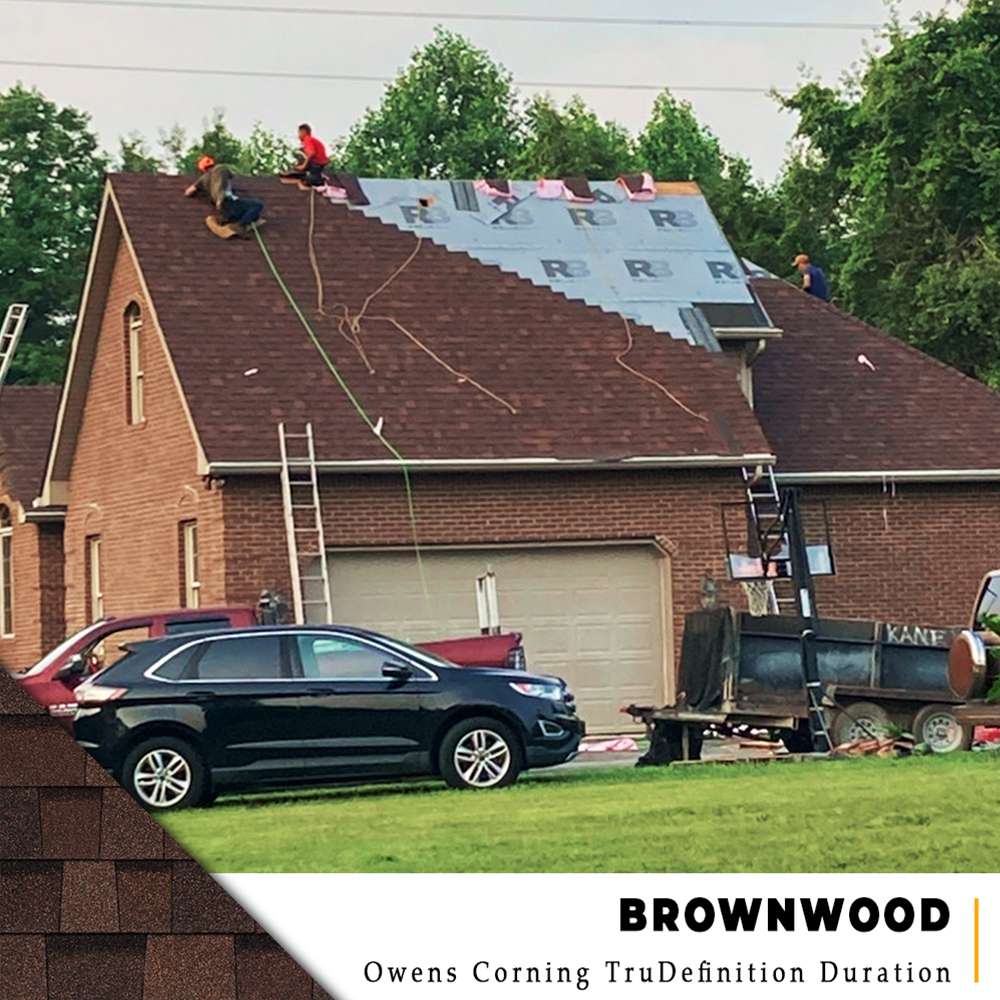 Somerset, Kentucky roof replacement in progress using Owens Corning Brownwood shingles on a two-story brick home.