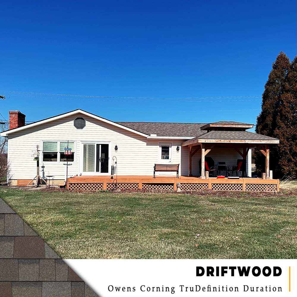 Driftwood Owens Corning roof replacement on ranch and pavilion in Liberty Township, Ohio.