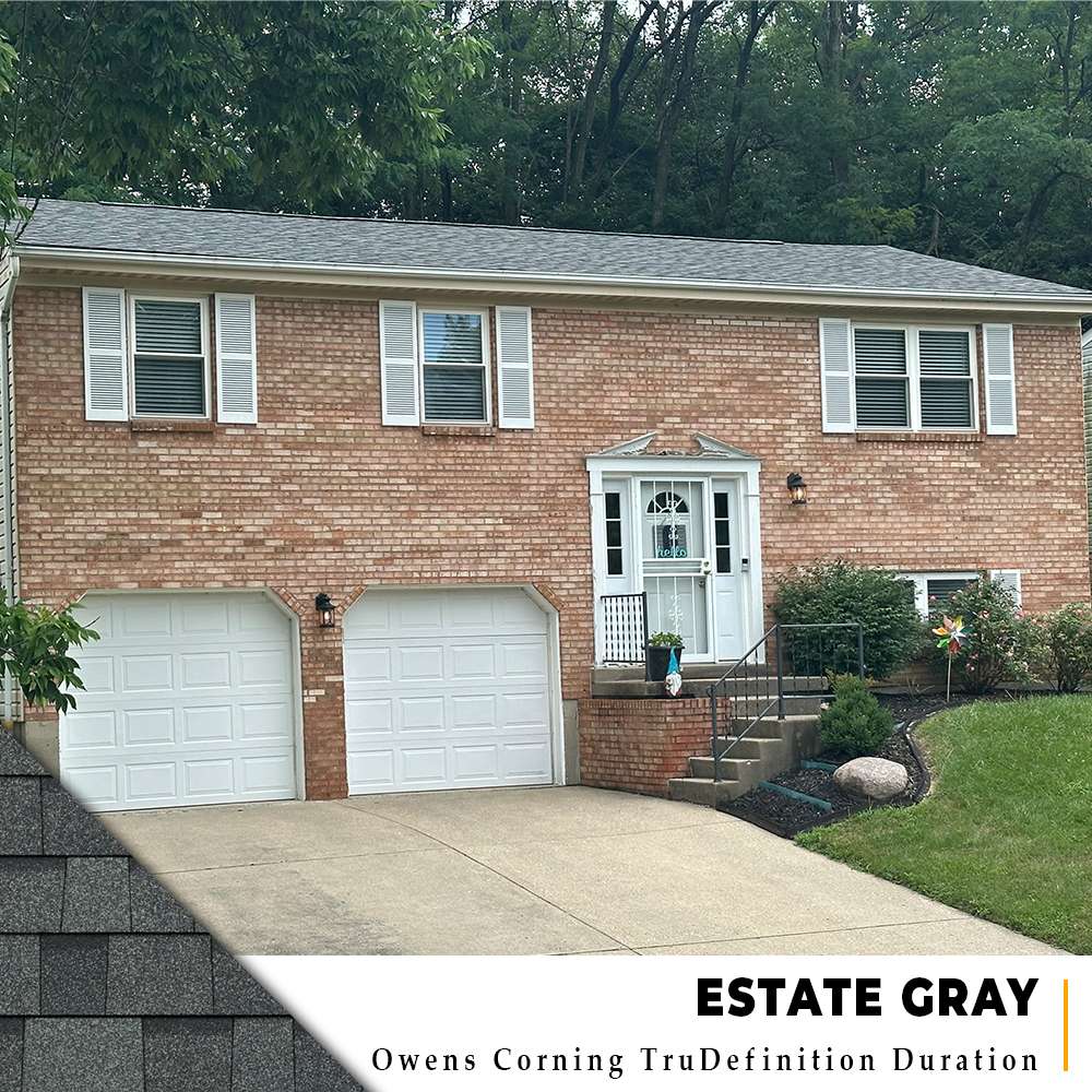 Estate Gray dimensional shingle roof on two-story brick home in Cincinnati, Ohio.