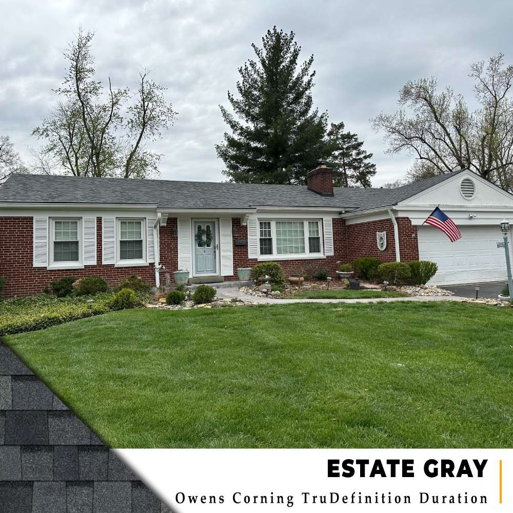 New Estate Gray Owens Corning roof on a red brick ranch in Cincinnati, Ohio.