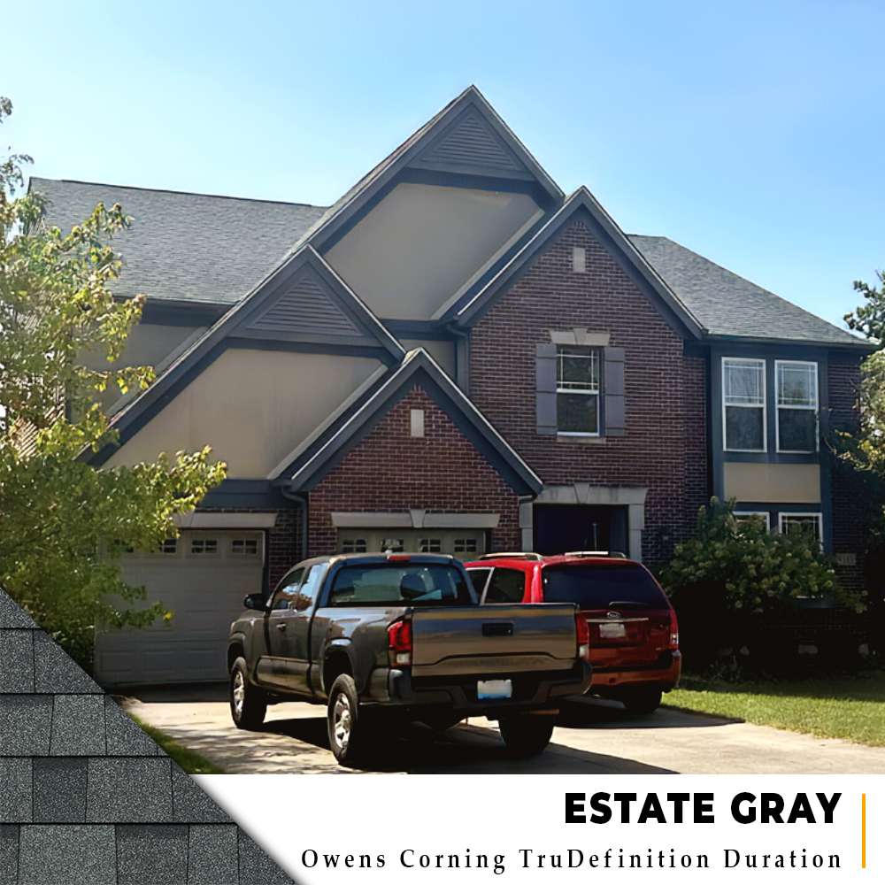 Estate Gray Owens Corning TruDefinition roof installation on a two-story brick home in Cincinnati, Ohio.